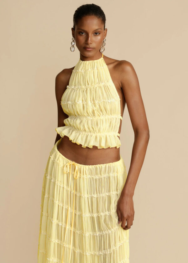 ⁦2pcs Women's Dress Suit Sexy Sleeveless Backless Cropped Halter Top And Pleated Long Skirt Beach Clothing⁩ - الصورة ⁦2⁩