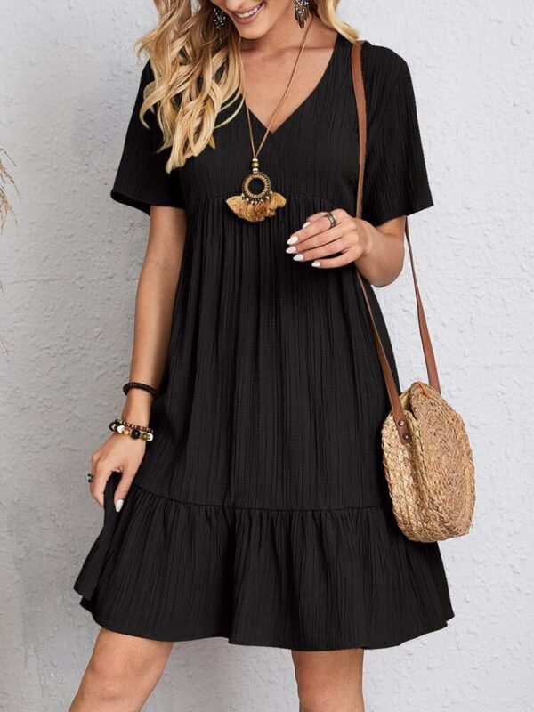⁦V-neck Short Sleeve Dress Summer Fashion Casual Loose Ruffled Dresses Beach Clothing Women⁩ - الصورة ⁦6⁩
