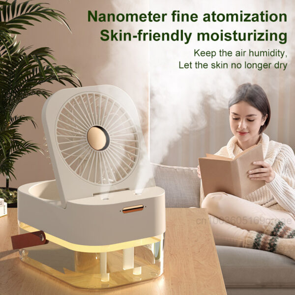 ⁦Humidifier Spray Fan Portable Fan Air Cooler Air Humidifier USB Mist Fan Desktop Fan With Night Light For Summer Home Appliance⁩ - الصورة ⁦7⁩