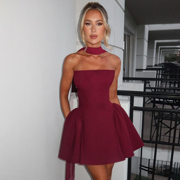 ⁦Sexy Tube Top Dress With Back Zipper Design Ins Fashion Short Dress For Party Clothing Women⁩ - الصورة ⁦3⁩