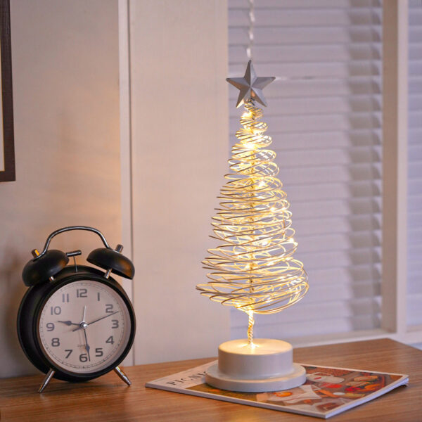 ⁦LED Christmas Tree Spiral Light Table Ornament Wrought Iron Xmas Tree Bedroom Desk Lamp Christmas Atmosphere Night Light Decor⁩ - الصورة ⁦7⁩