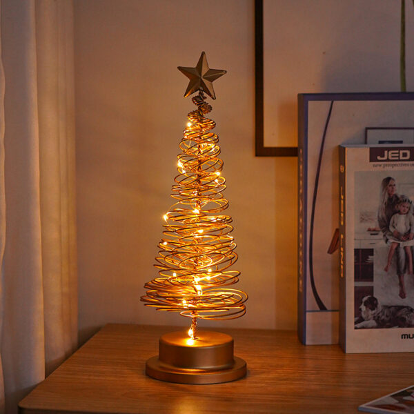 ⁦LED Christmas Tree Spiral Light Table Ornament Wrought Iron Xmas Tree Bedroom Desk Lamp Christmas Atmosphere Night Light Decor⁩ - الصورة ⁦10⁩