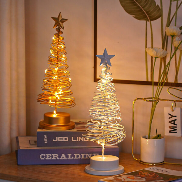 ⁦LED Christmas Tree Spiral Light Table Ornament Wrought Iron Xmas Tree Bedroom Desk Lamp Christmas Atmosphere Night Light Decor⁩ - الصورة ⁦6⁩