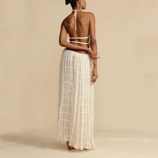 ⁦2pcs Women's Dress Suit Sexy Sleeveless Backless Cropped Halter Top And Pleated Long Skirt Beach Clothing⁩ - الصورة ⁦9⁩
