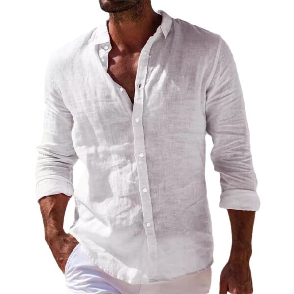 ⁦Men's Casual Cotton And Linen Solid Color Shirt⁩ - الصورة ⁦2⁩
