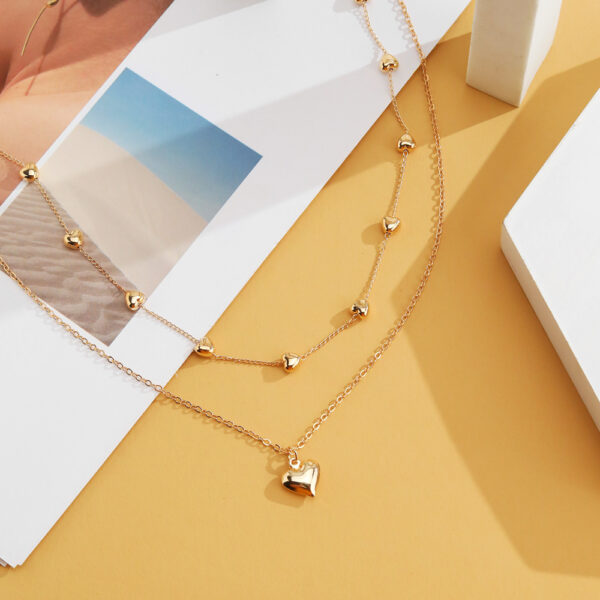 ⁦Double-layer Heart Pendant Fine Chain Necklace For Women Multilayer Gold Color Metal Necklaces Fashion Jewelry Accessories⁩ - الصورة ⁦7⁩