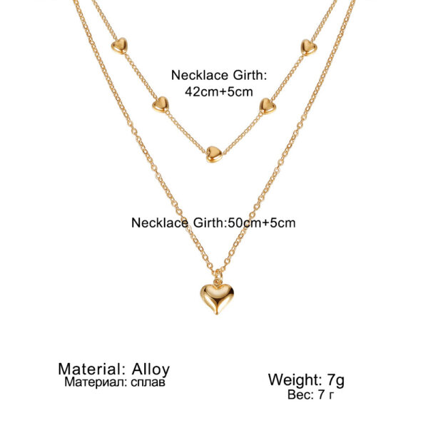 ⁦Double-layer Heart Pendant Fine Chain Necklace For Women Multilayer Gold Color Metal Necklaces Fashion Jewelry Accessories⁩ - الصورة ⁦2⁩