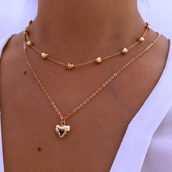 ⁦Double-layer Heart Pendant Fine Chain Necklace For Women Multilayer Gold Color Metal Necklaces Fashion Jewelry Accessories⁩ - الصورة ⁦3⁩