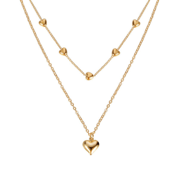 ⁦Double-layer Heart Pendant Fine Chain Necklace For Women Multilayer Gold Color Metal Necklaces Fashion Jewelry Accessories⁩ - الصورة ⁦4⁩
