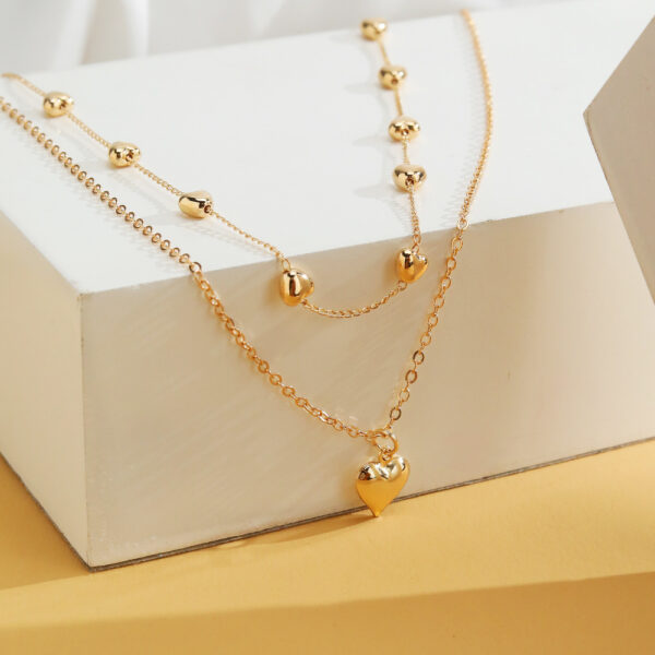 ⁦Double-layer Heart Pendant Fine Chain Necklace For Women Multilayer Gold Color Metal Necklaces Fashion Jewelry Accessories⁩ - الصورة ⁦6⁩
