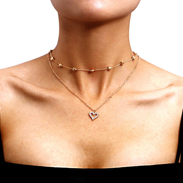 ⁦Double-layer Heart Pendant Fine Chain Necklace For Women Multilayer Gold Color Metal Necklaces Fashion Jewelry Accessories⁩ - الصورة ⁦5⁩
