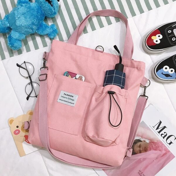 ⁦Harajuku Canvas Bags Students Handbag With Pockets Preppy Buckpack Shoulder Bag For Women⁩ - الصورة ⁦3⁩