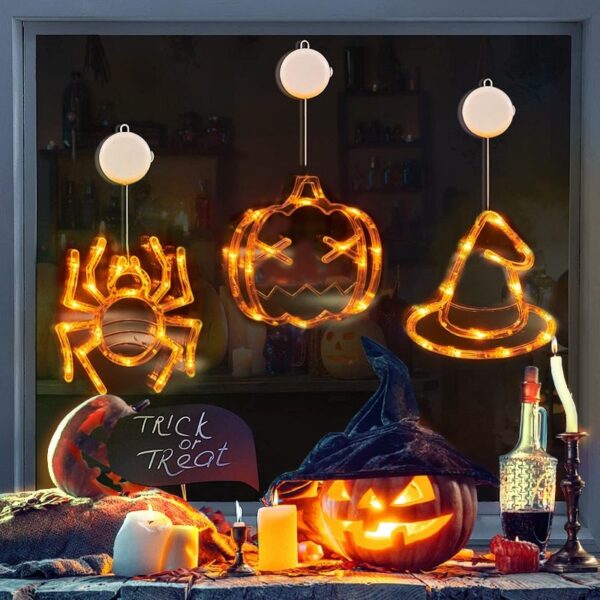 ⁦Halloween Window Hanging LED Lights Spider Pumpkin Hanging Ghost Horror Atmosphere Lights Holiday Party Decorative Lights Home Decor⁩ - الصورة ⁦3⁩