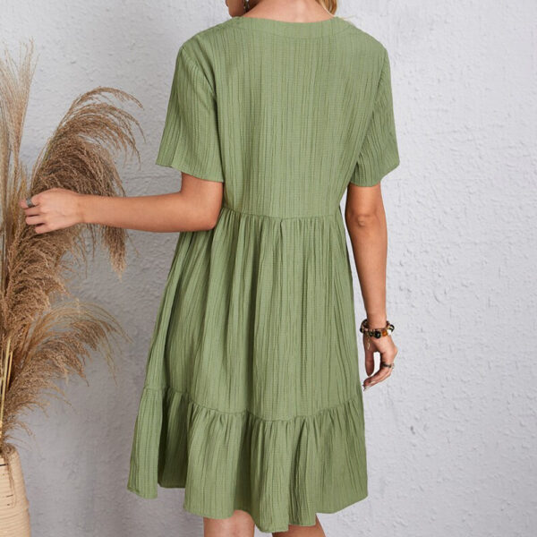 ⁦V-neck Short Sleeve Dress Summer Fashion Casual Loose Ruffled Dresses Beach Clothing Women⁩ - الصورة ⁦2⁩