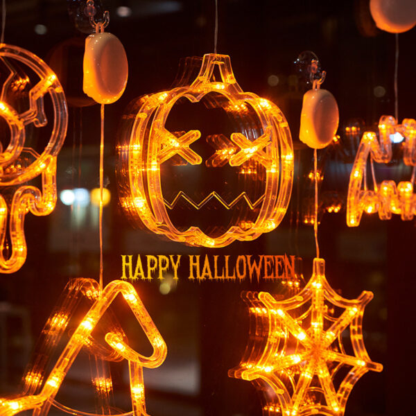 ⁦Halloween Window Hanging LED Lights Spider Pumpkin Hanging Ghost Horror Atmosphere Lights Holiday Party Decorative Lights Home Decor⁩ - الصورة ⁦5⁩