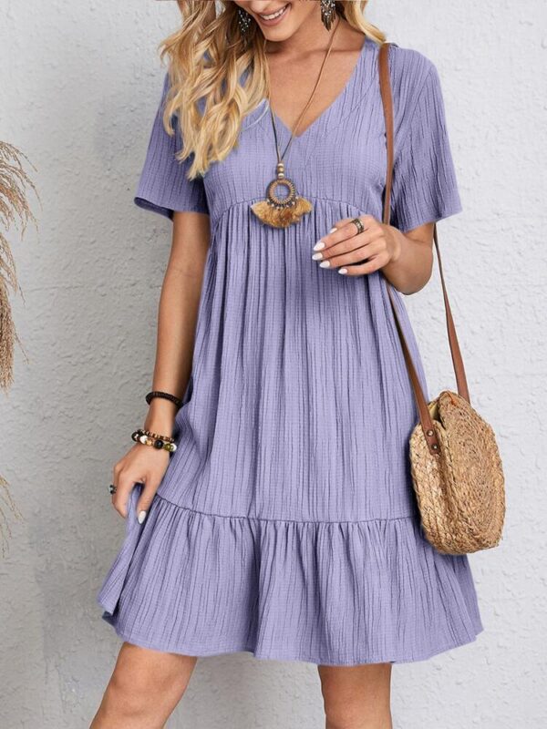 ⁦V-neck Short Sleeve Dress Summer Fashion Casual Loose Ruffled Dresses Beach Clothing Women⁩ - الصورة ⁦8⁩