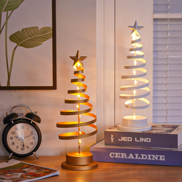 ⁦LED Christmas Tree Spiral Light Table Ornament Wrought Iron Xmas Tree Bedroom Desk Lamp Christmas Atmosphere Night Light Decor⁩ - الصورة ⁦9⁩