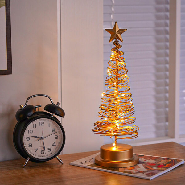 ⁦LED Christmas Tree Spiral Light Table Ornament Wrought Iron Xmas Tree Bedroom Desk Lamp Christmas Atmosphere Night Light Decor⁩ - الصورة ⁦4⁩