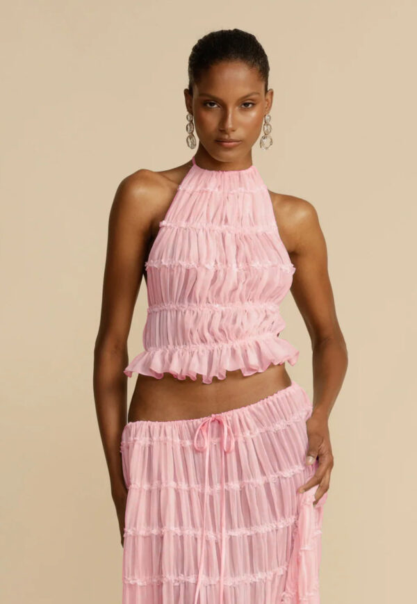 ⁦2pcs Women's Dress Suit Sexy Sleeveless Backless Cropped Halter Top And Pleated Long Skirt Beach Clothing⁩ - الصورة ⁦10⁩