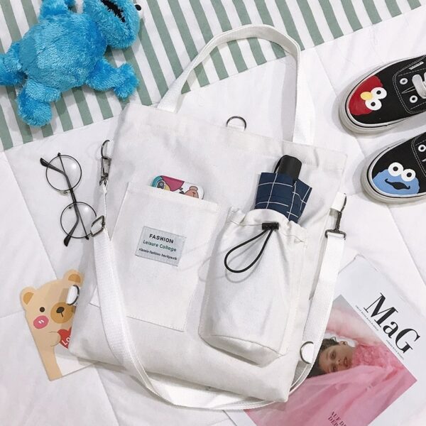 ⁦Harajuku Canvas Bags Students Handbag With Pockets Preppy Buckpack Shoulder Bag For Women⁩ - الصورة ⁦4⁩